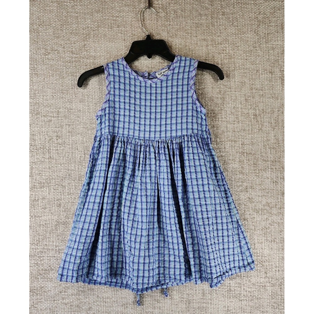 The Original Flap Happy Childs Dress Youth 6 Blue Purple Plaid Sleeveless VTG
